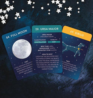 Three-card spread from the 100 Wonders of the Night Sky deck: Full Moon, Ursa Major, and Sirius