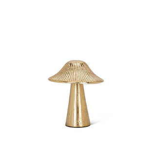 Small gold-toned mushroom sculpture with ribbed cap
