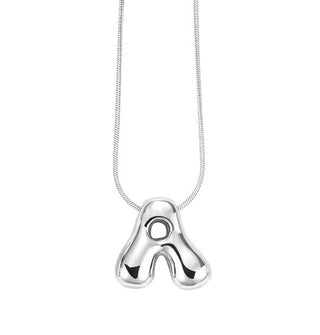 Silver bubble letter "A" pendant on silver cable chain