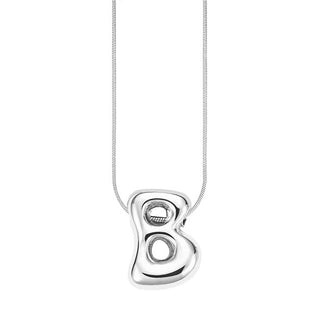Silver bubble letter "B" pendant on silver cable chain
