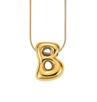 Gold bubble letter "B" pendant on gold cable chain