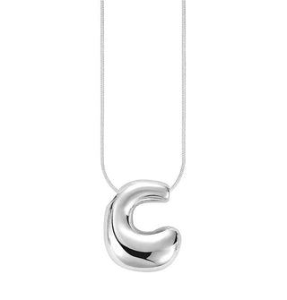 Silver bubble letter "C" pendant on silver cable chain