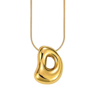Gold bubble letter "D" pendant on gold cable chain