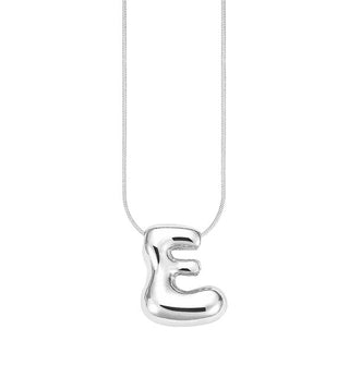 Silver bubble letter "E" pendant on silver cable chain