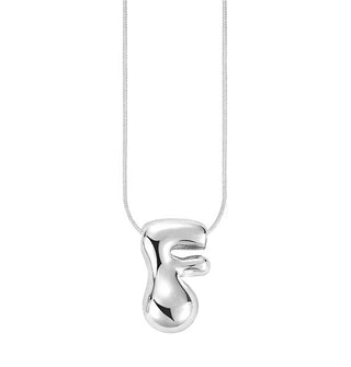Silver bubble letter "F" pendant on silver cable chain