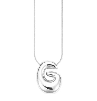 Silver bubble letter "G" pendant on silver cable chain