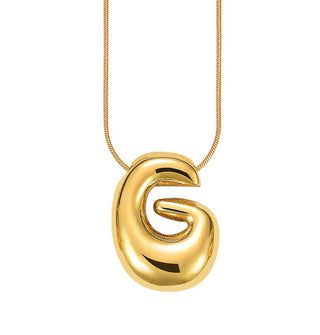 Gold bubble letter "G" pendant on gold cable chain
