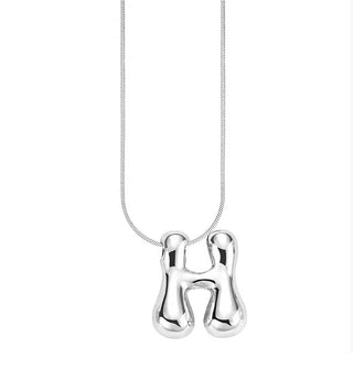 Silver bubble letter "H" pendant on silver cable chain
