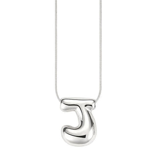 Silver bubble letter "J" pendant on silver cable chain