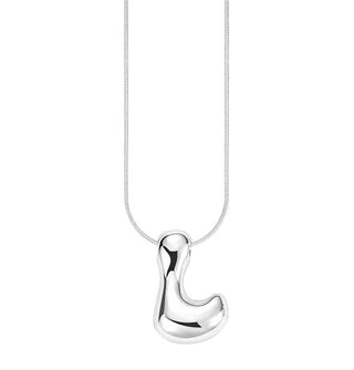 Silver bubble letter "L" pendant on silver cable chain
