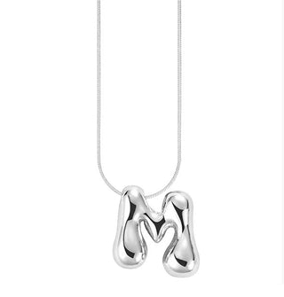 Silver bubble letter "M" pendant on silver cable chain