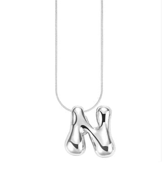 Silver bubble letter "N" pendant on silver cable chain