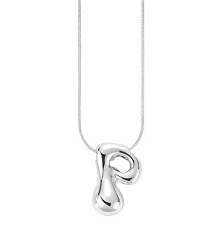 Silver bubble letter "P" pendant on silver cable chain