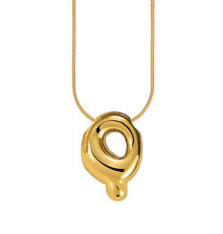 Gold bubble letter "Q" pendant on gold cable chain
