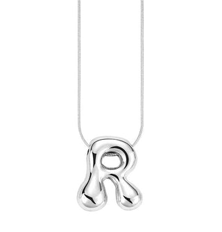Silver bubble letter "R" pendant on silver cable chain