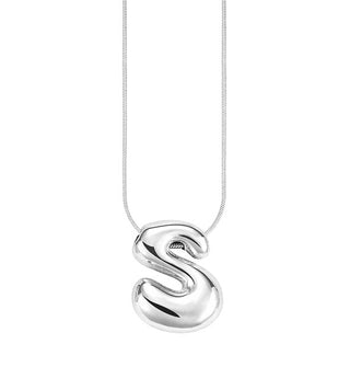 Silver bubble letter "S" pendant on silver cable chain