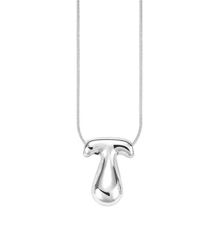 Silver bubble letter "T" pendant on silver cable chain