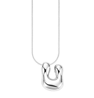 Silver bubble letter "U" pendant on silver cable chain