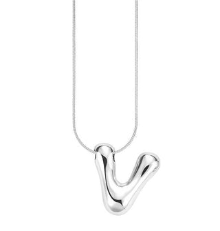 Silver bubble letter "V" pendant on silver cable chain