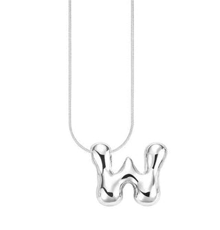 Silver bubble letter "W" pendant on silver cable chain