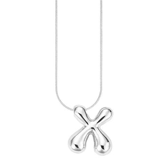 Silver bubble letter "X" pendant on silver cable chain