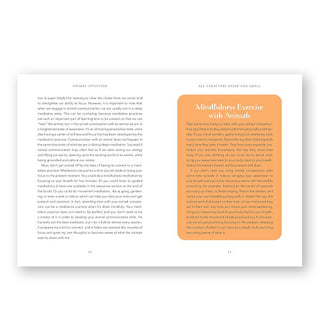 Page spread from Animal Intuition features a section titled, "Mindfulness Exercise with Animals" in an orange text block