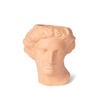 Terracotta-colored ceramic Apollo head planter