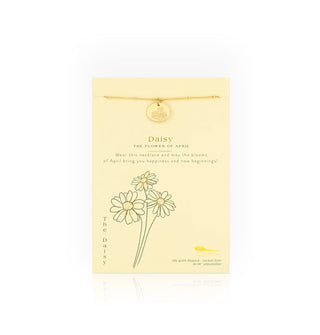 Birth month flower necklace card features the flower for April: The Daisy