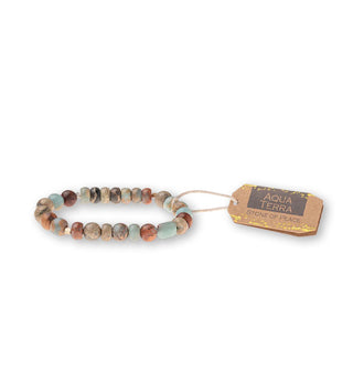 Aqua terra stone bead bracelet with brown tag attached
