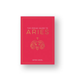 Red cover of The Zodiac Guide to Ariesrius by Astrid Carvel features white and gold lettering and a central illustration of a ram