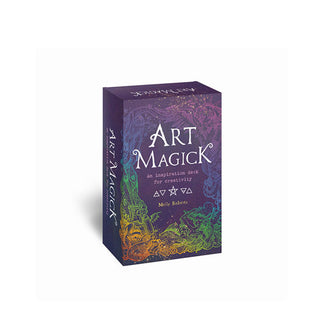 Purple Art Magick card deck box features dense, multicolored swirling designs around its border