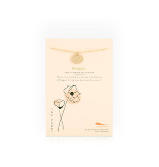 Birth month flower necklace card features the flower for August: The Poppy