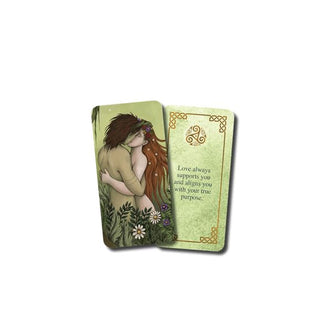 Sample card from the Avalon Magic deck features an illustration of a couple embracing with the caption, "Love always supports you and aligns you with your true purpose."