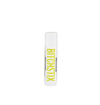 White tube of Bitchstix lip balm with large chartreuse lettering