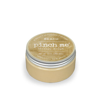 Yellow-gold 10-ounce pot of Beach scent Pinch Me Therapy Dough with white lettering