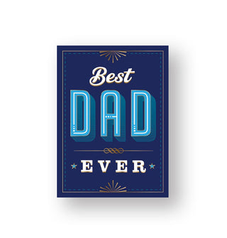 Dark blue cover of Best Dad Ever features white and blue title lettering and gold border embellishments