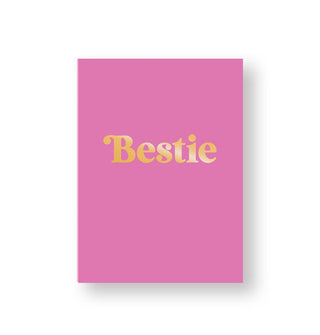 Pink book cover says, "Bestie" in metallic gold lettering