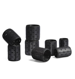 Assortment of 8 black self-gripping hair rollers in various diameters