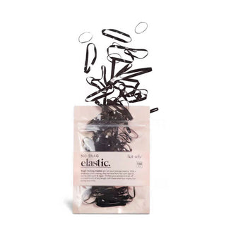 Pack of 100 black Kitsch No-Snag hair elastics, with some spilling out the top