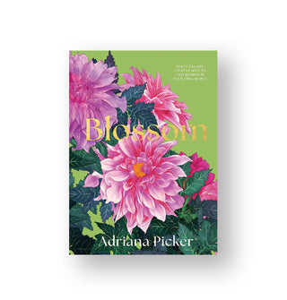 Cover of Blossom by Adriana Picker features a bold, colorful illustration of pink flowers with green leaves