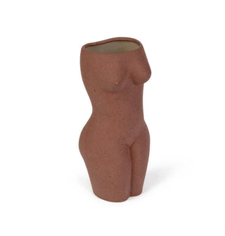 Matte brown vase shaped like a nude female body