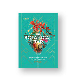 Blue-green cover of The Botanical Bar features a colorful floral and fruit illustration accented with gold foil geometric lines and shapes