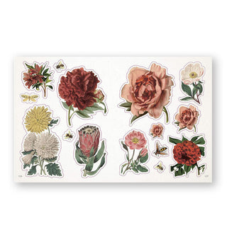 Page spread from The Botanist's Sticker Anthology features large blooms and some bees
