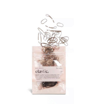 Pack of 100 brown Kitsch No-Snag hair elastics, with some spilling out the top