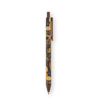 Floral patterened click-top ballpoint pen with brown accents