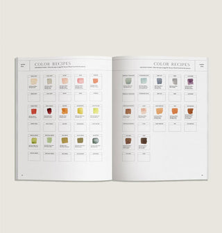Page spread from Café in Bloom watercolor workbook features a section on Color Recipes