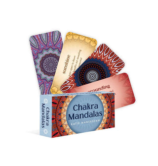 Box and four-card spread of Chakra Mandalas cards featuring radial geometric designs