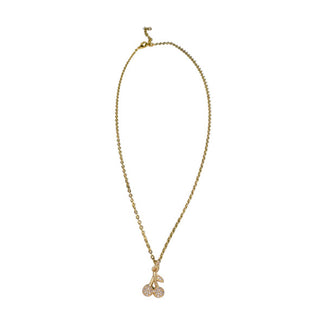 Gem-encrusted gold cherries pendant on gold chain