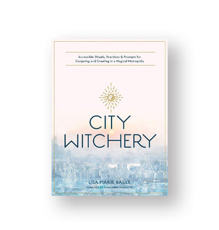 Cover of City Witchery features a pastel illustration of an urban landscape at sunrise or sunset