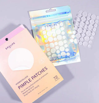 Contents of the Spa Life Hydrocolloid Pimple Patches 72-pack: sheets of round whitish patches in two sizes